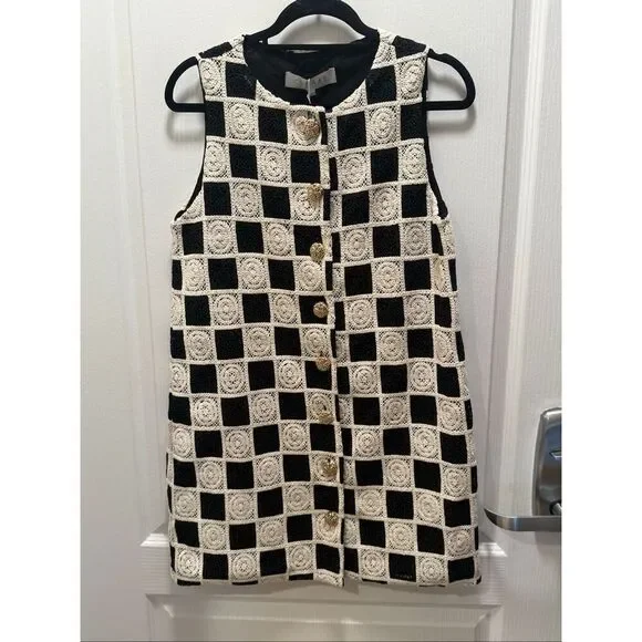 CURAAE Soho Crochet Mini Dress in Black & White Cocktail Brunch Size S NWT - Picture 6 of 8